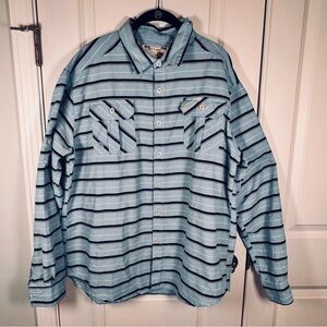 Akademiks Men 2XL Blue Striped Button Up Shirt Long Sleeve Y2K Streetwear